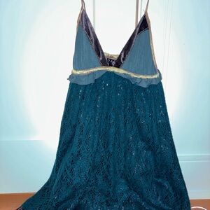 Free People Teal and Black Lace Mini Dress